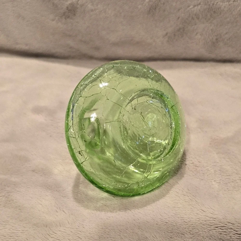 Vintage Light Green Crackle Glass Decorative Bottle Bulbous Bud Vase/Oil Lamp